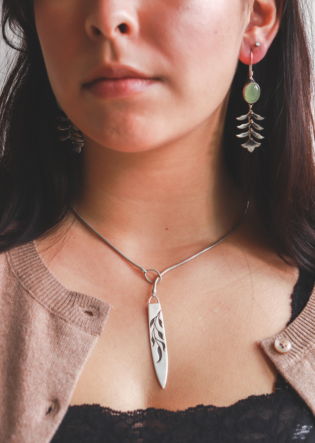 Prehnite Folk Art Fern Earrings