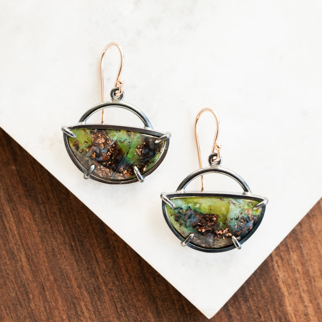 Opal Wood Copper Earrings