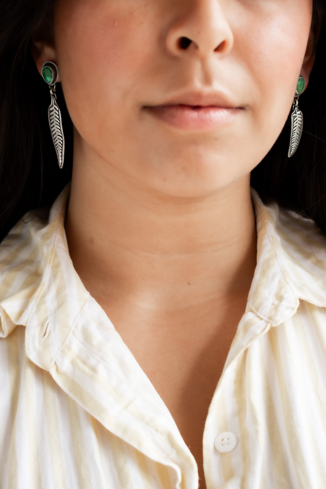 Emerald Valley Turquoise Asymmetric Fern Earrings