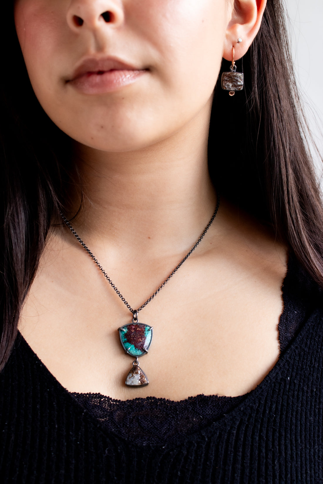 Chrysocolla Copper and Astrophyllite Necklace