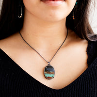 Blue Opalized Wood Medium Oval Necklace