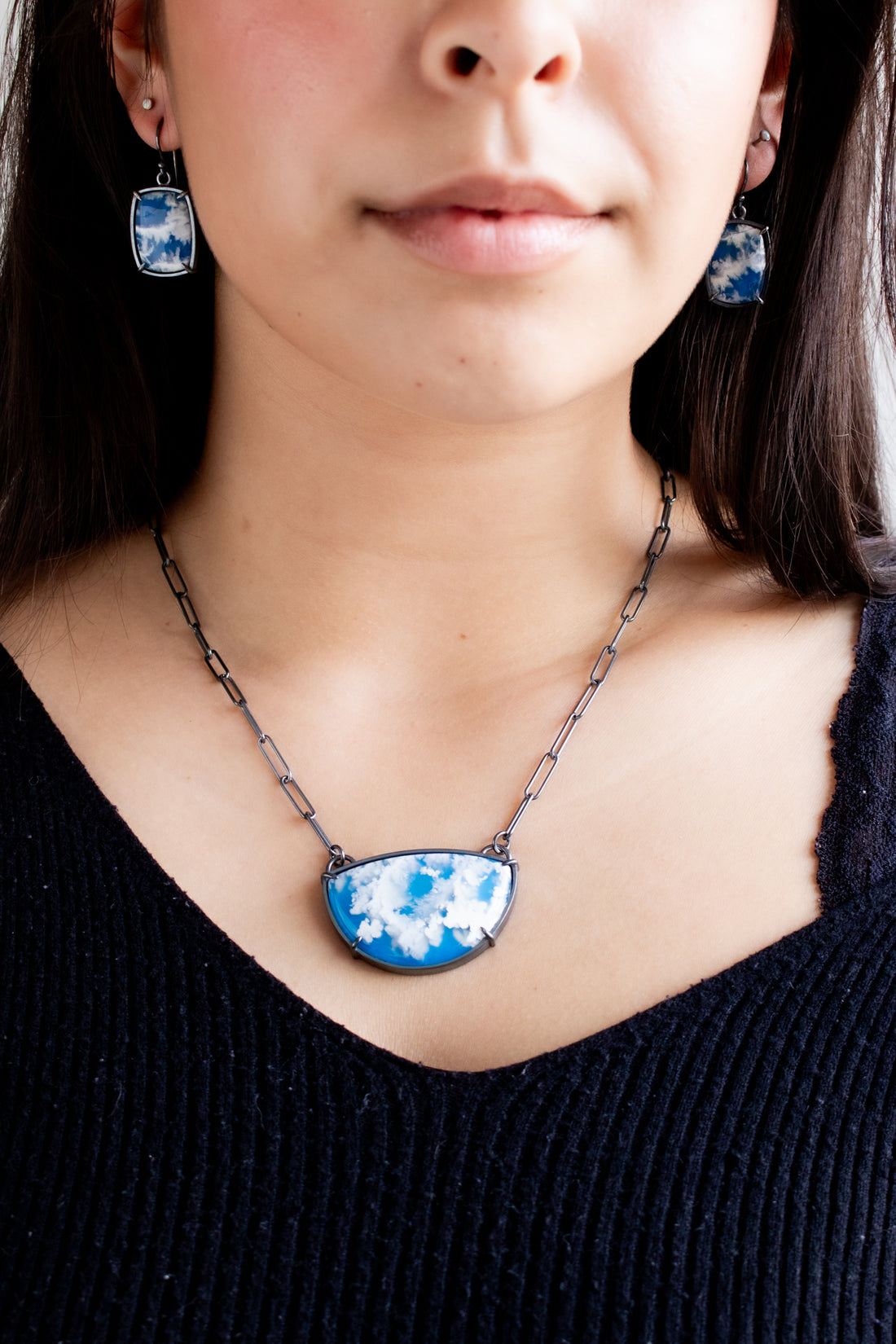 Rectangle Cloud Plume Agate Earrings