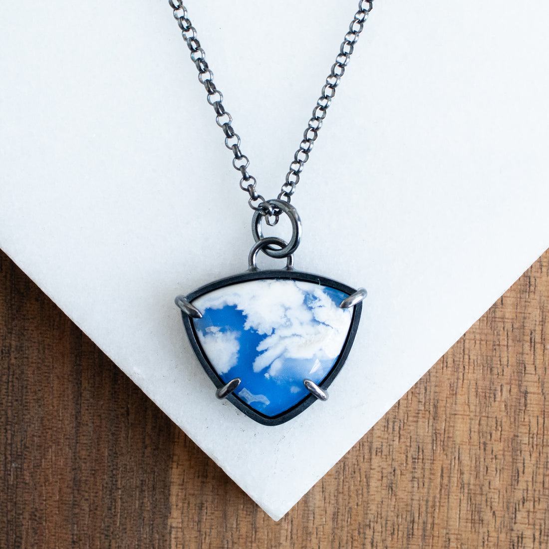 Sky Plume Agate Triangle Necklace