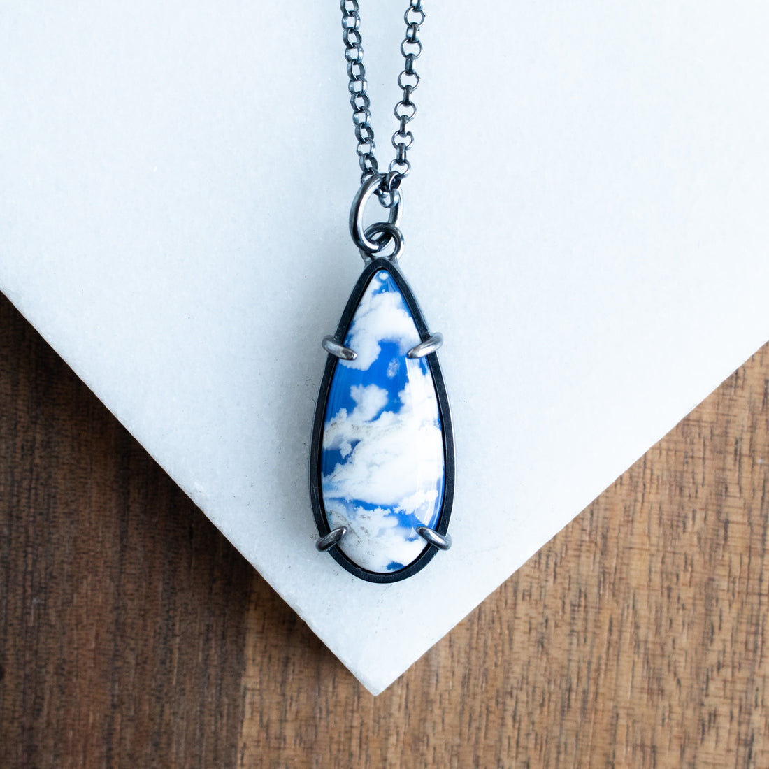 Sky Plume Agate Teardrop Necklace no.1