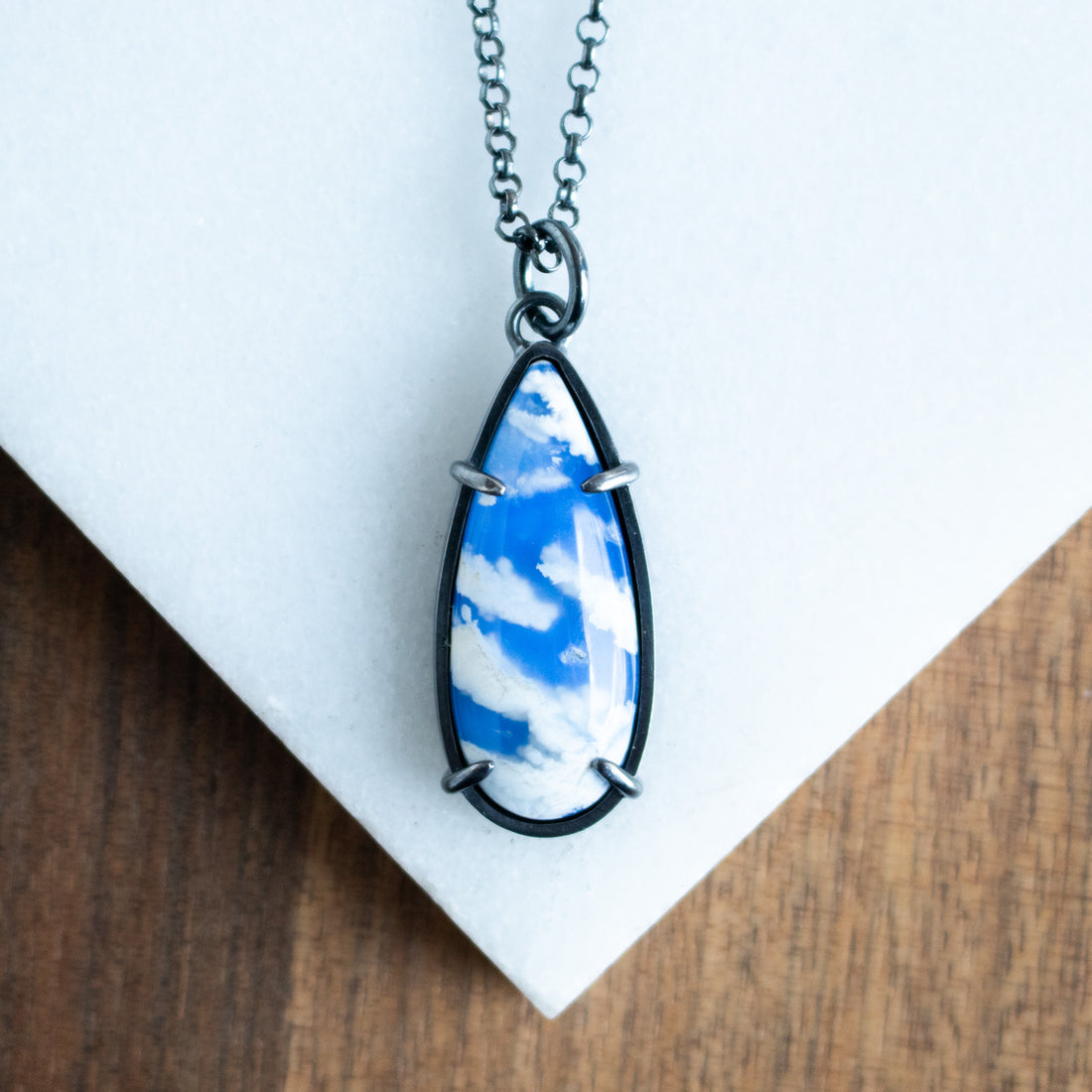 Sky Plume Agate Teardrop Necklace no.2