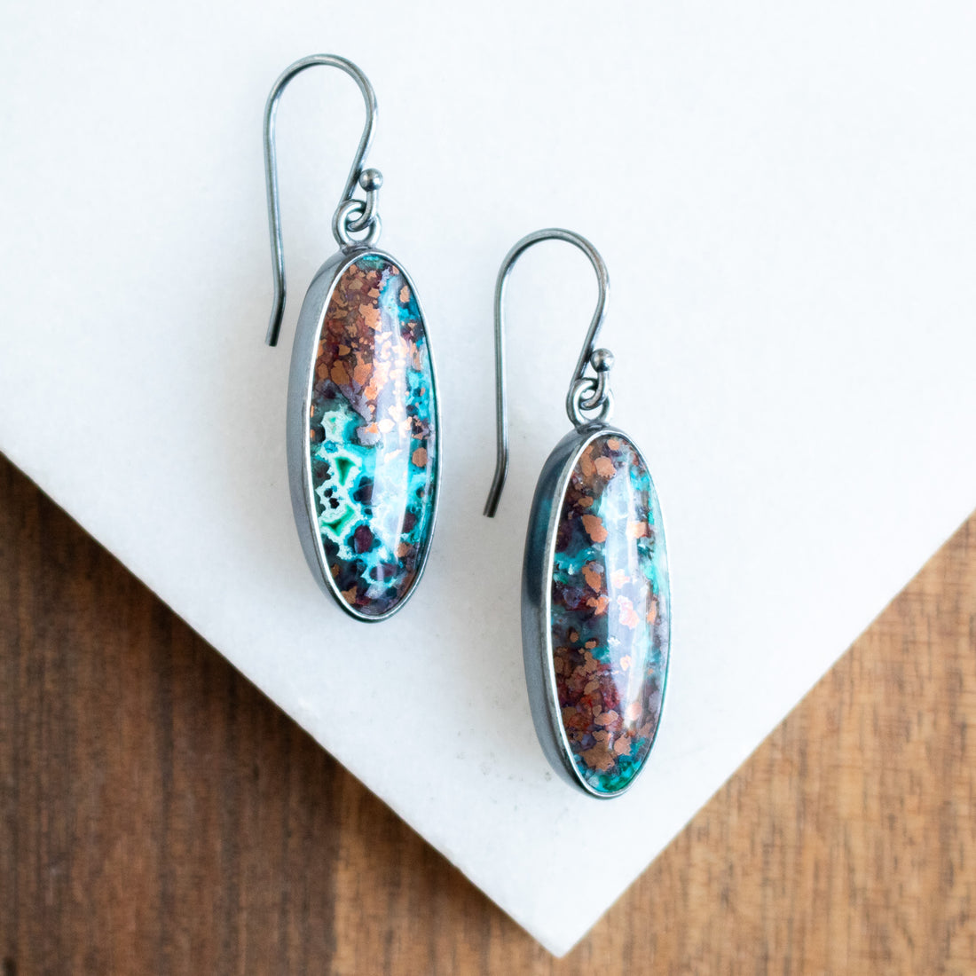 Chrysocolla Copper Oval Earrings