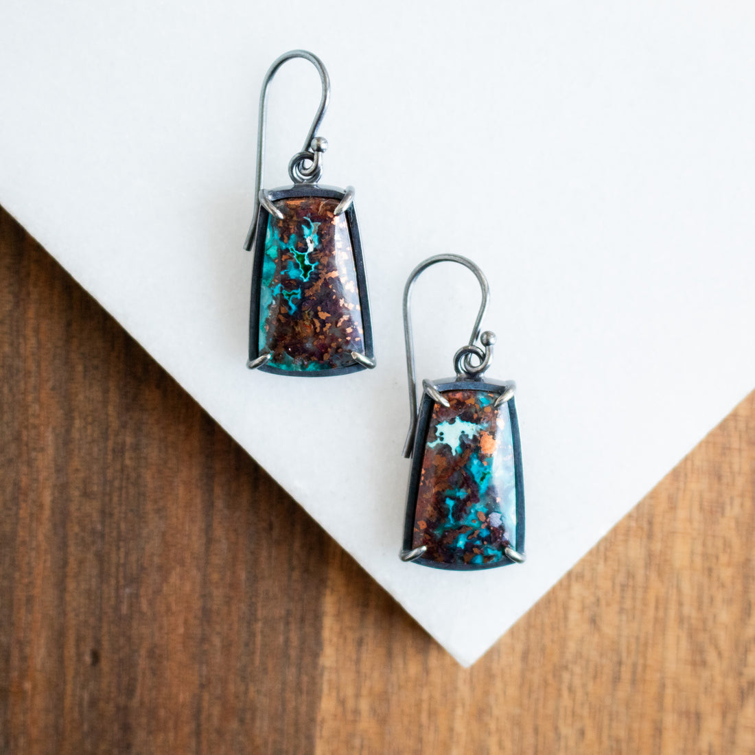 Chrysocolla Copper Trapezoid Earrings