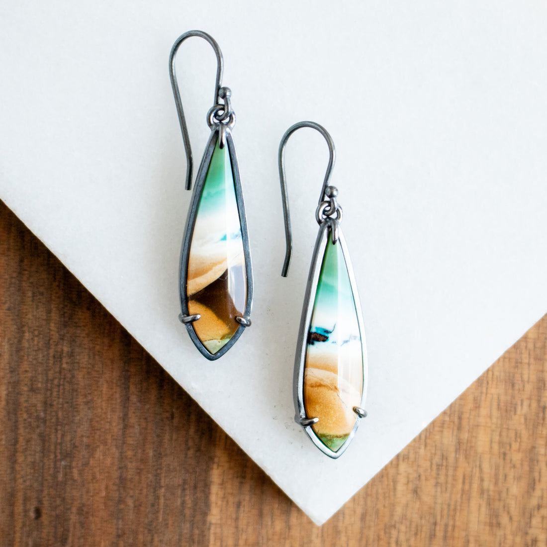 Blue Opalized Petrified Wood Earrings