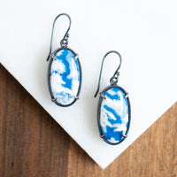 Cloud Plume Agate Oval Earrings