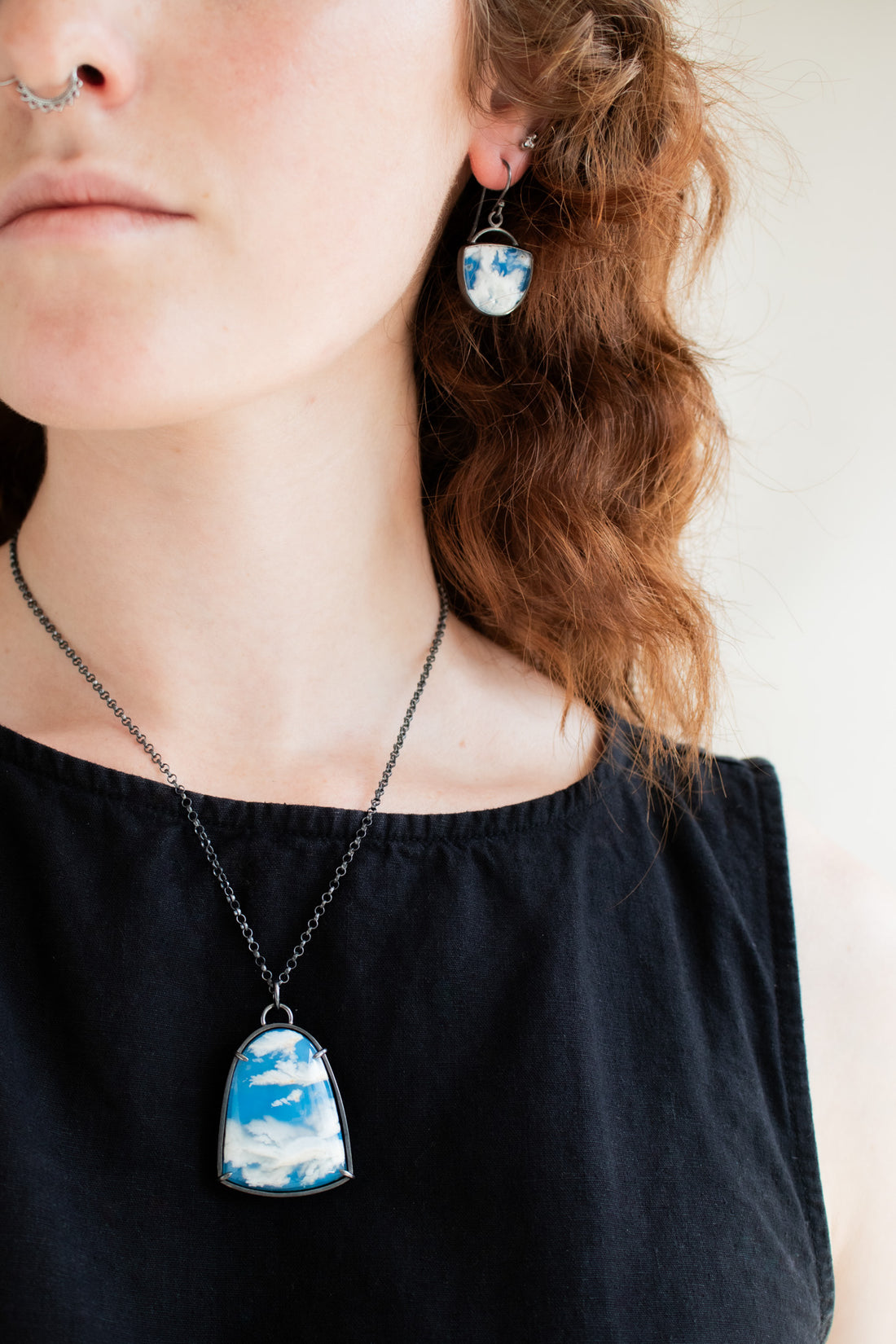 Cloud Plume Agate Large Arch Necklace