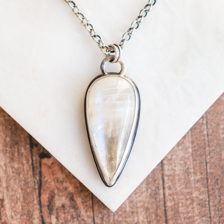 Rainbow Moonstone Long Teardrop Necklace
