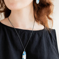 Cloud Plume Agate Elongated Oval Necklace