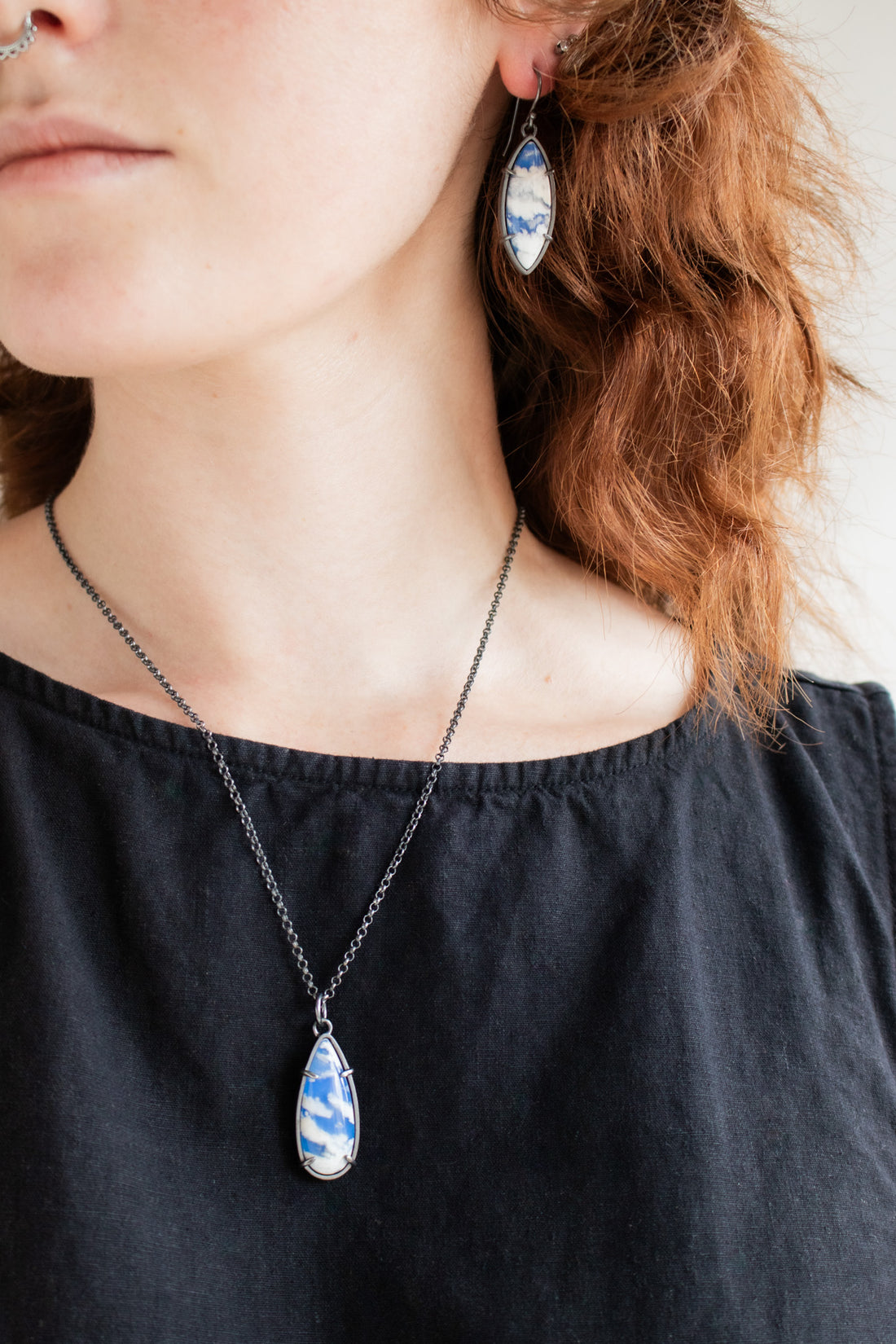 Sky Plume Agate Teardrop Necklace no.2