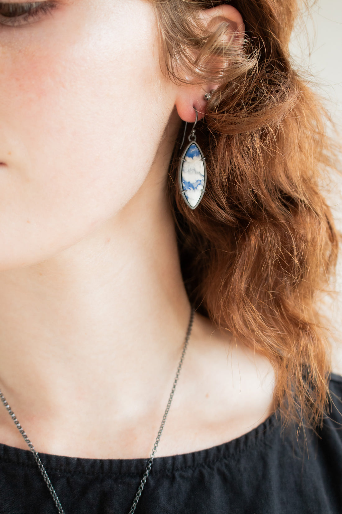 Sky Plume Agate Marquis Earrings