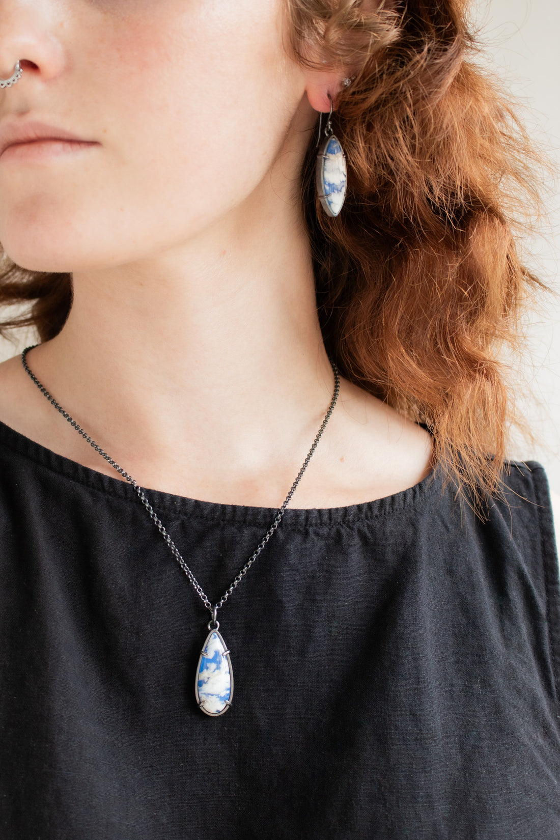 Sky Plume Agate Teardrop Necklace no.1