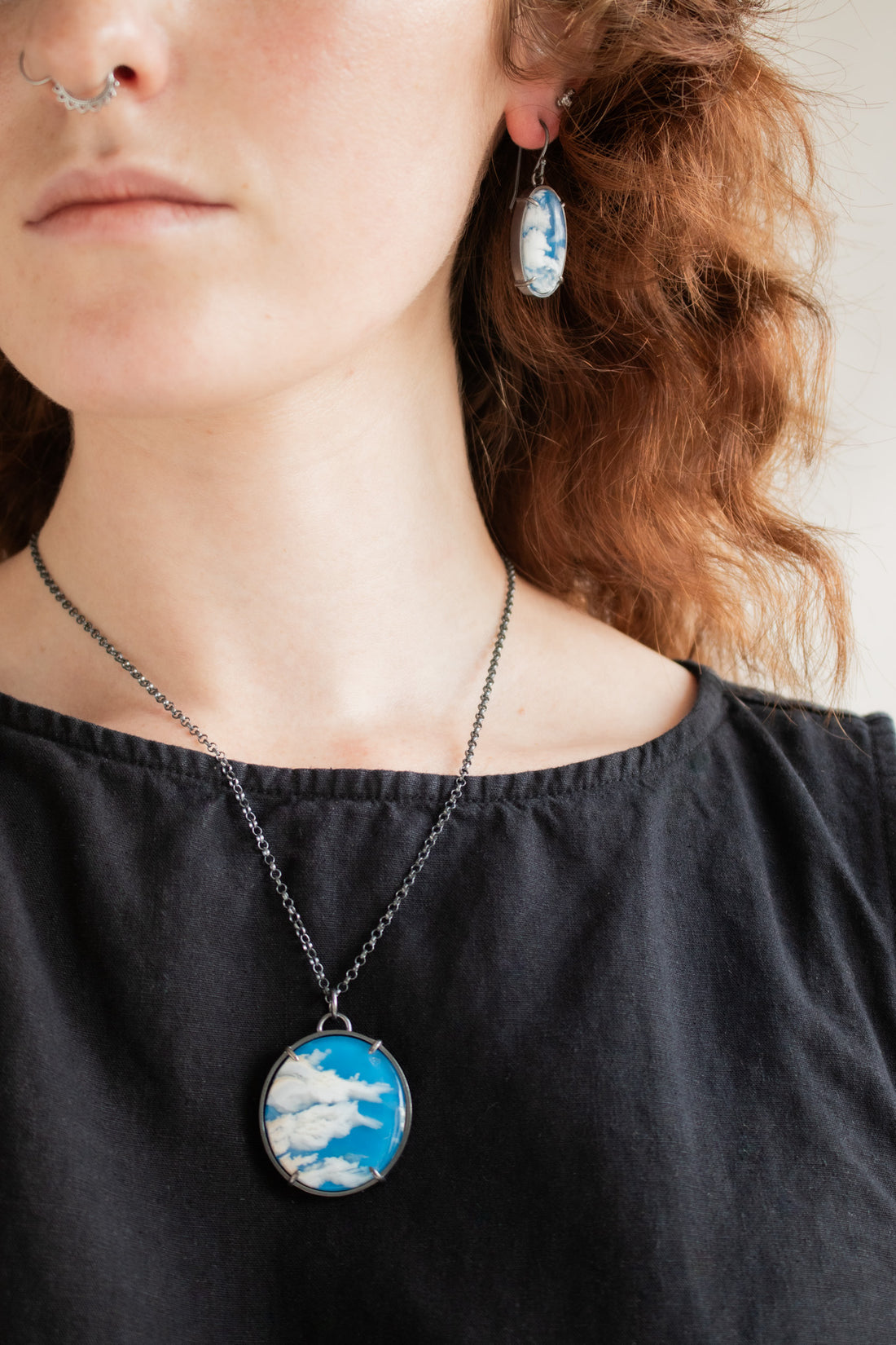 Cloud Plume Agate Large Round Necklace