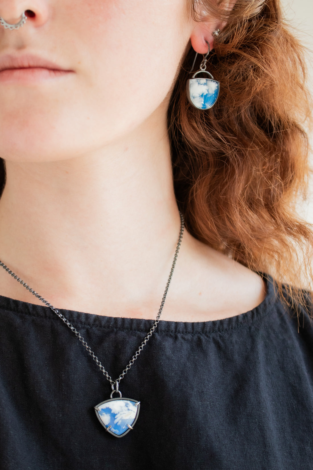 Sky Plume Agate Triangle Necklace
