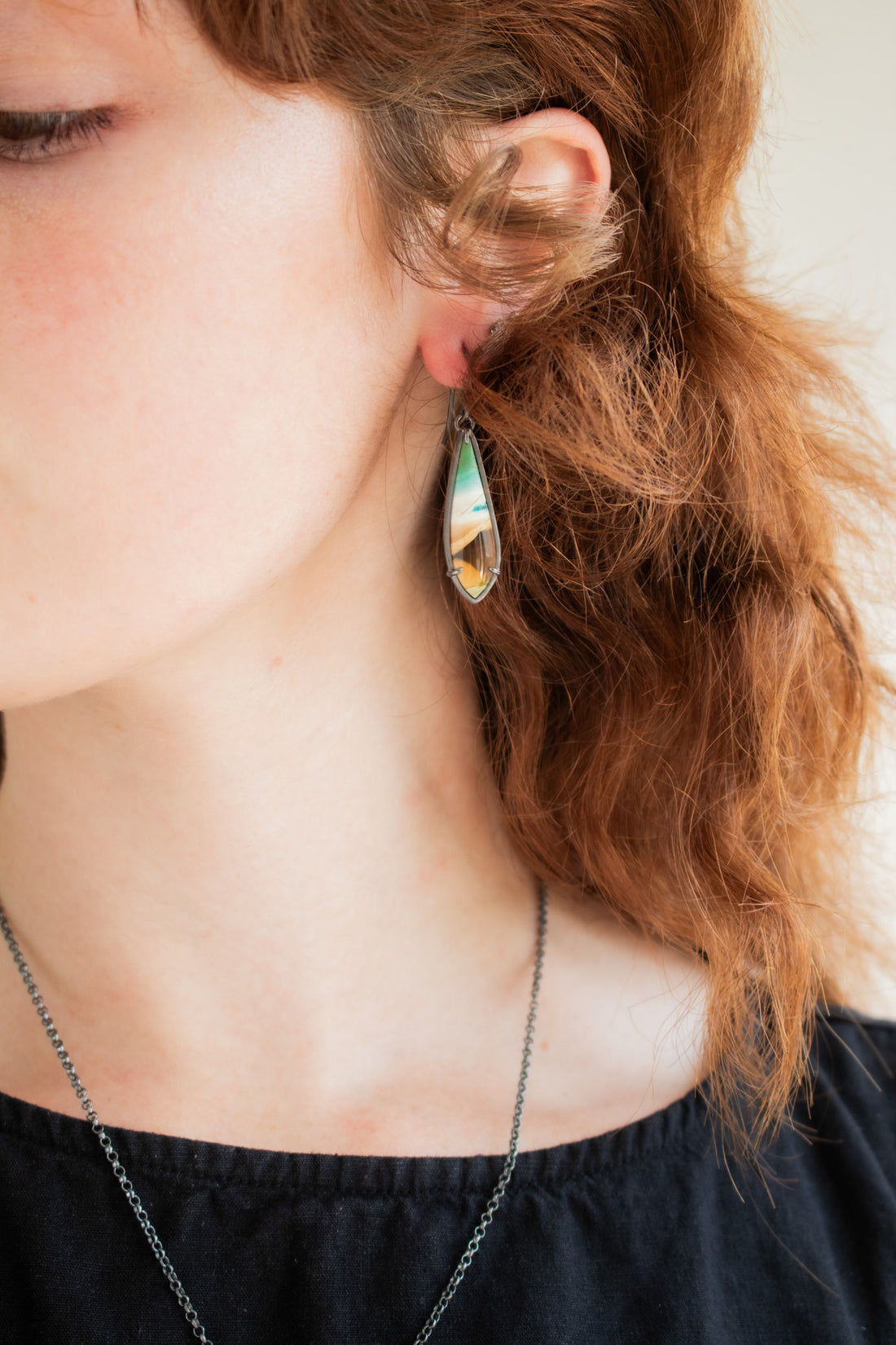 Blue Opalized Petrified Wood Earrings