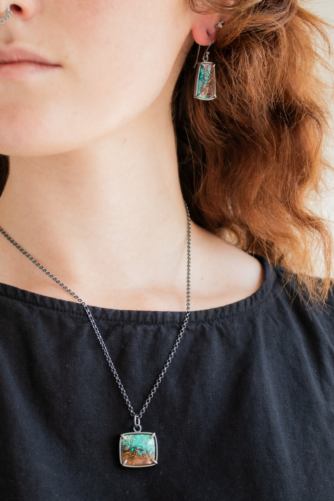 Chrysocolla Copper Small Rectangle Necklace