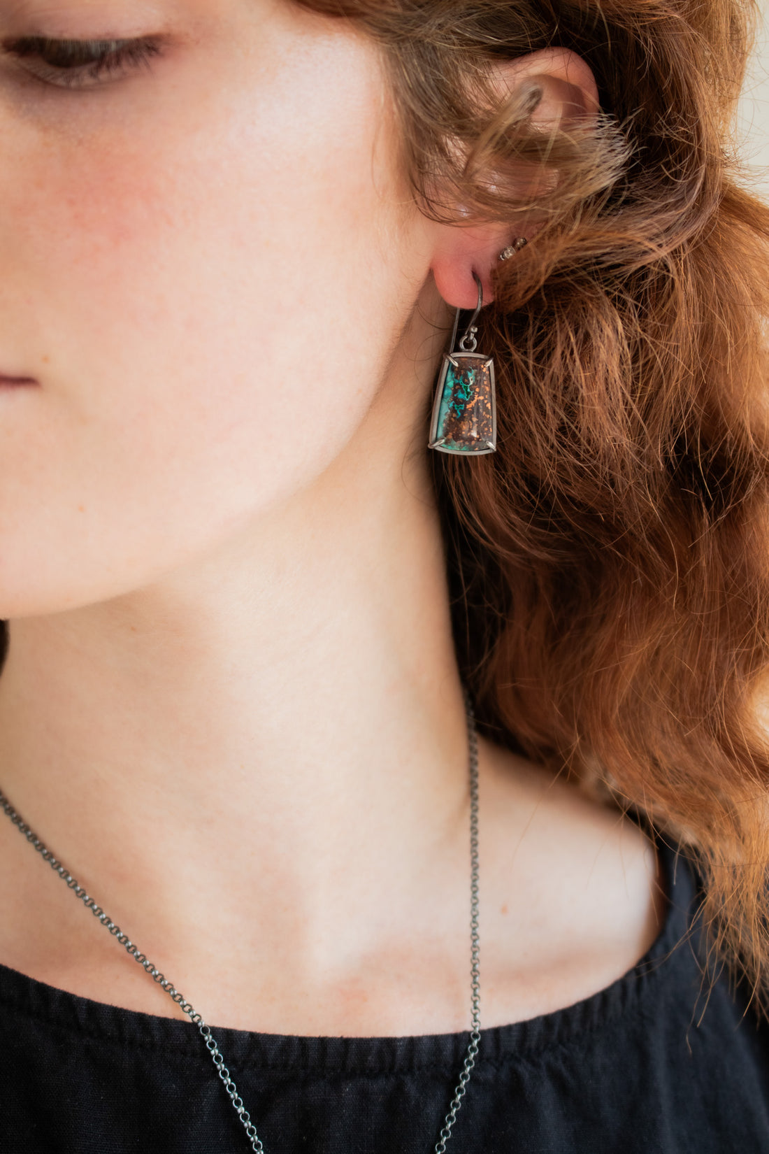Chrysocolla Copper Trapezoid Earrings
