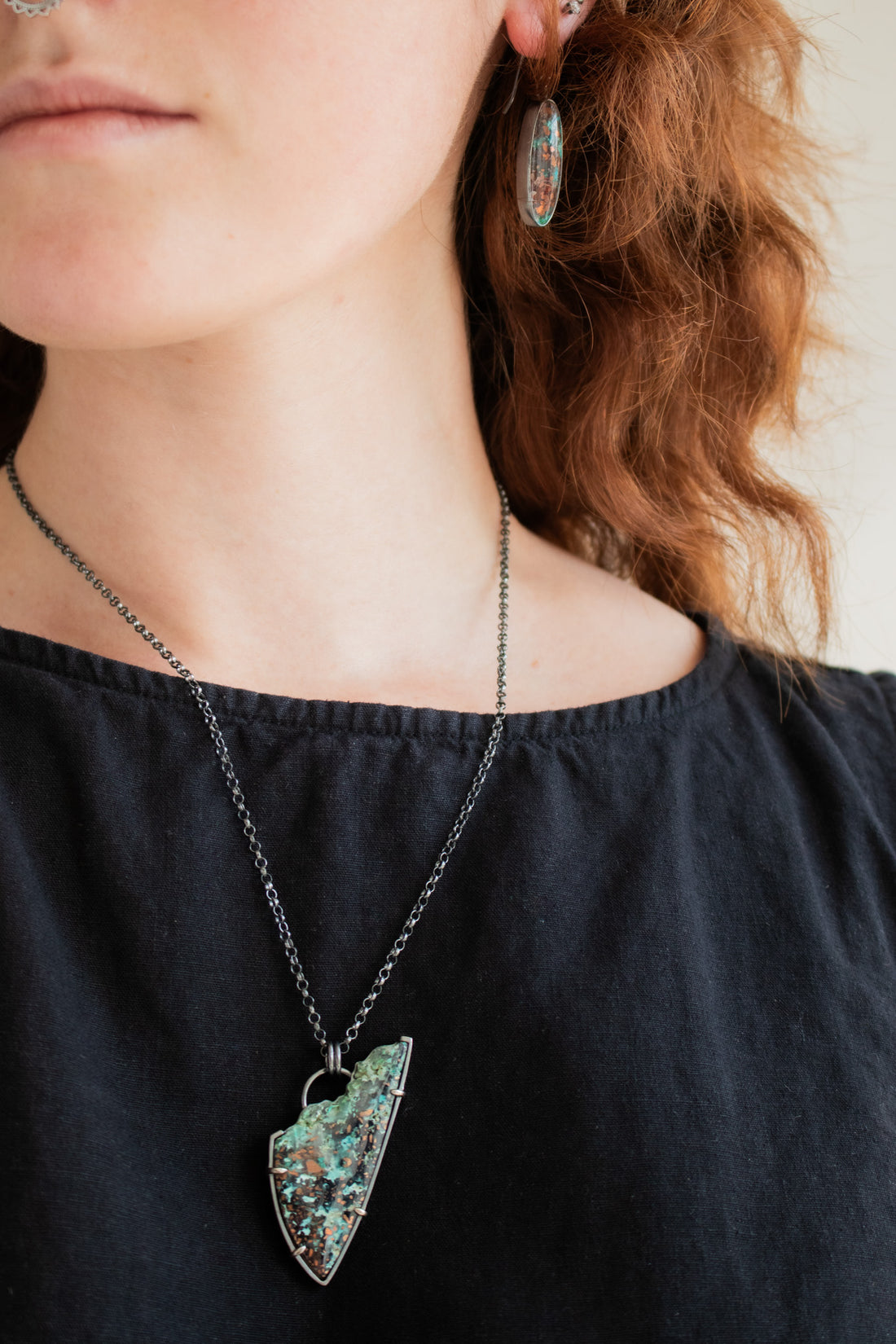 Chrysocolla Copper Natural Edge Triangle Necklace