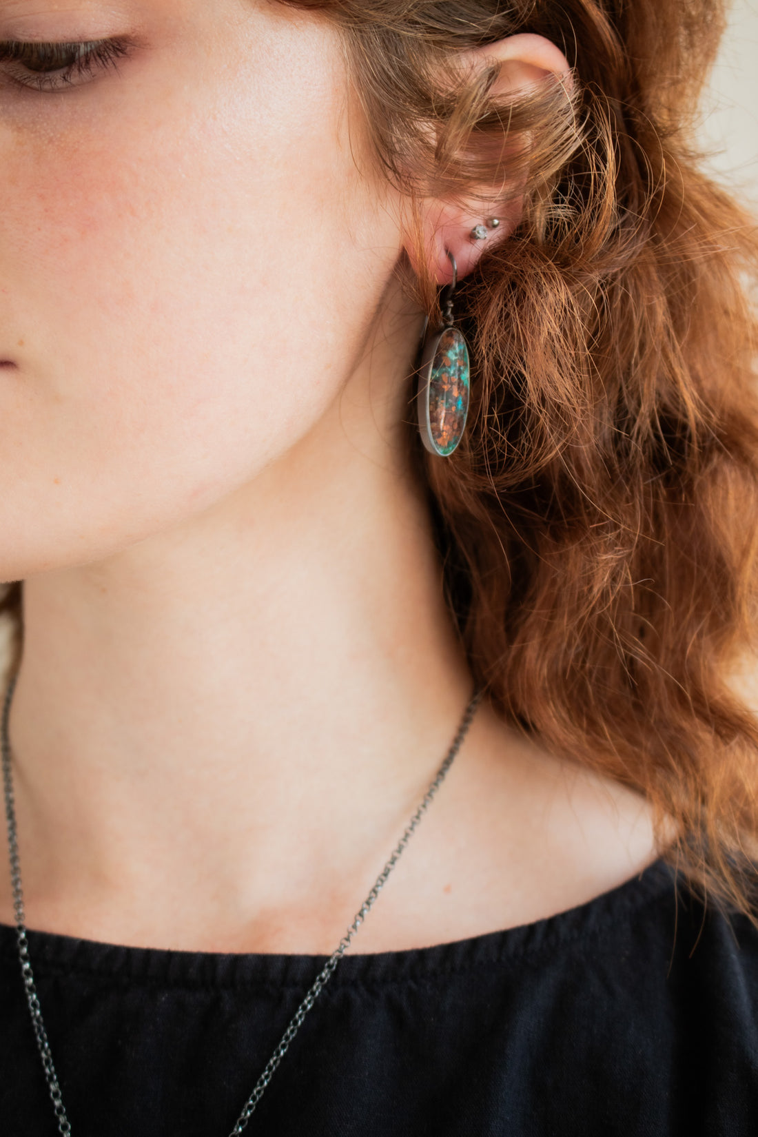 Chrysocolla Copper Oval Earrings