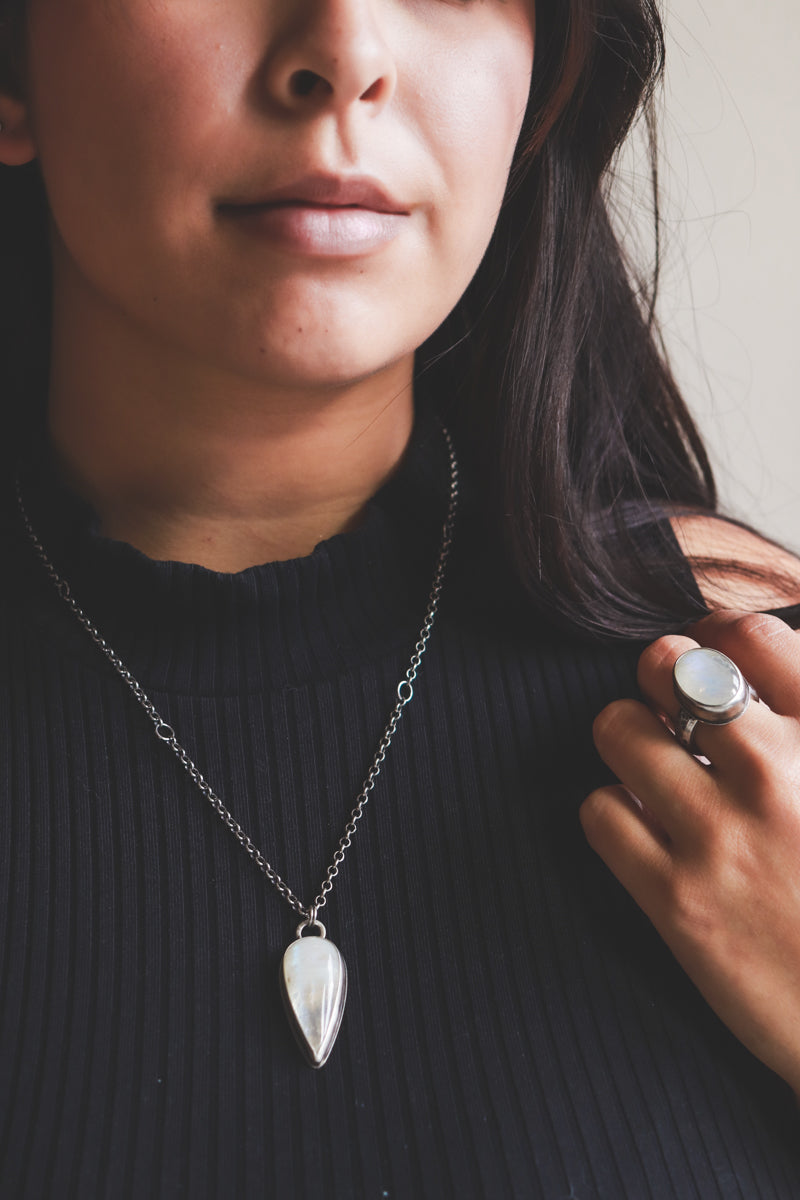 Rainbow Moonstone Long Teardrop Necklace