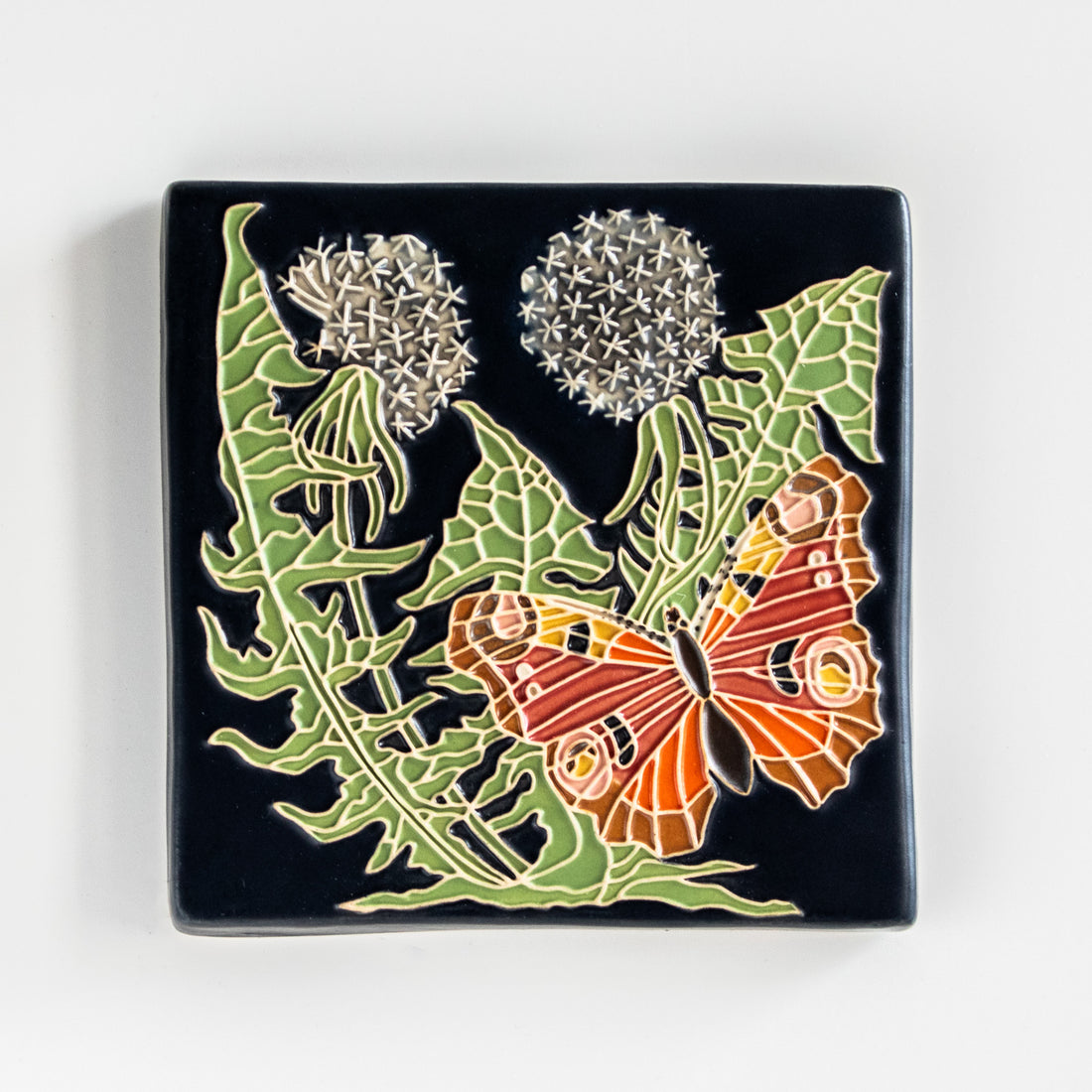 Peacock Butterfly & Dandelion | Black | 5x5