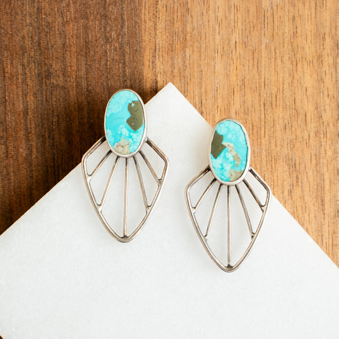 Kingman Turquoise & Pyrite Radiate Stud Earrings 2