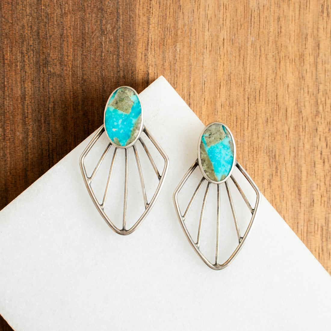 Kingman Turquoise & Pyrite Radiate Stud Earrings 1