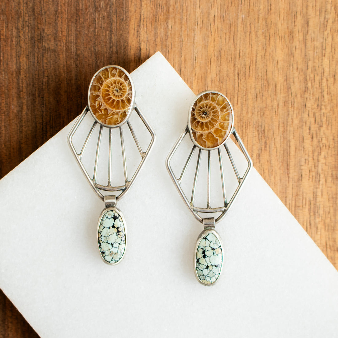 Ammonite & #8 Turquoise Radiate Stud Earrings