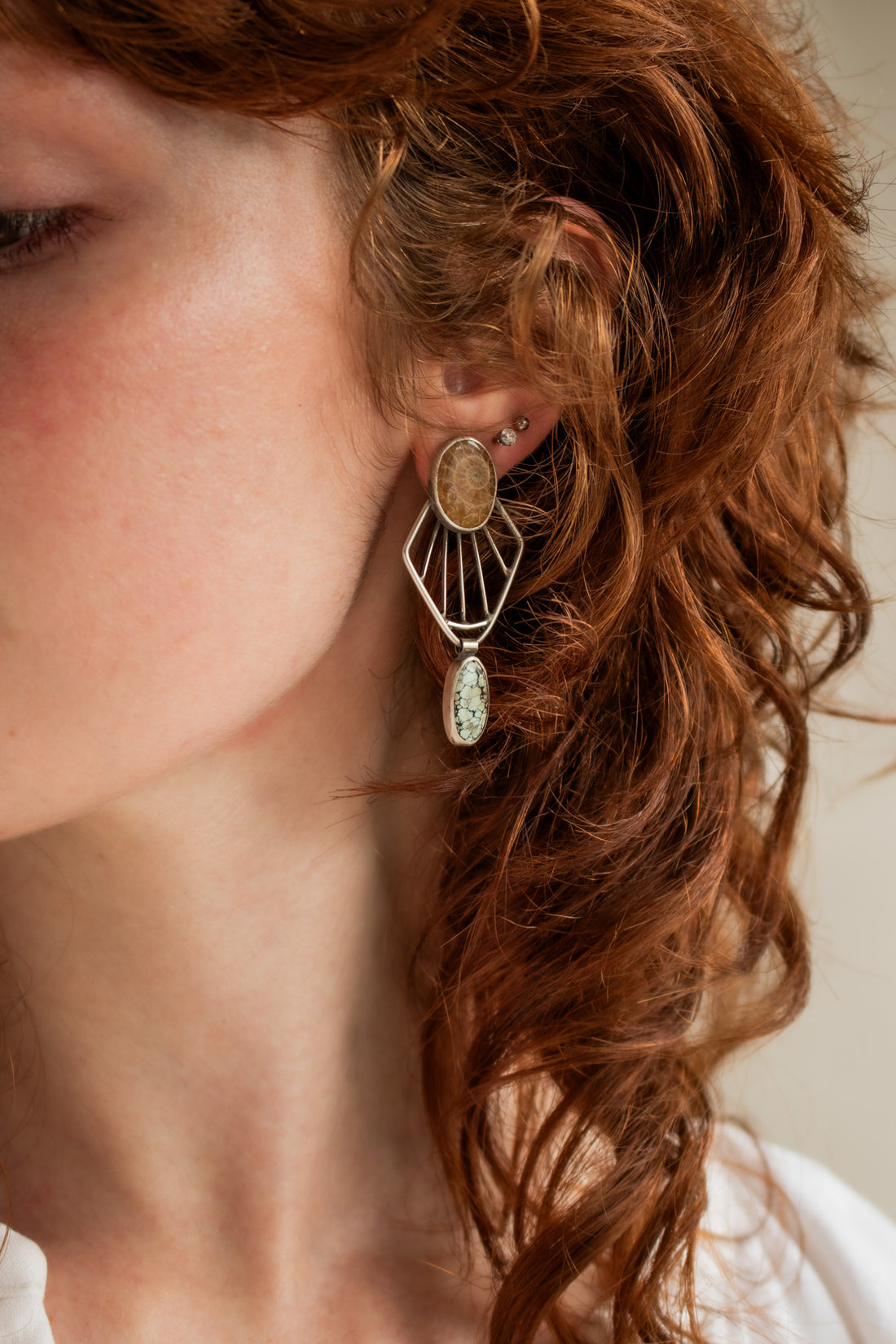 Ammonite & #8 Turquoise Radiate Stud Earrings
