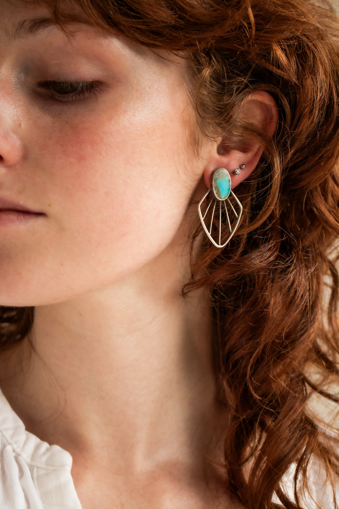 Kingman Turquoise & Pyrite Radiate Stud Earrings 1