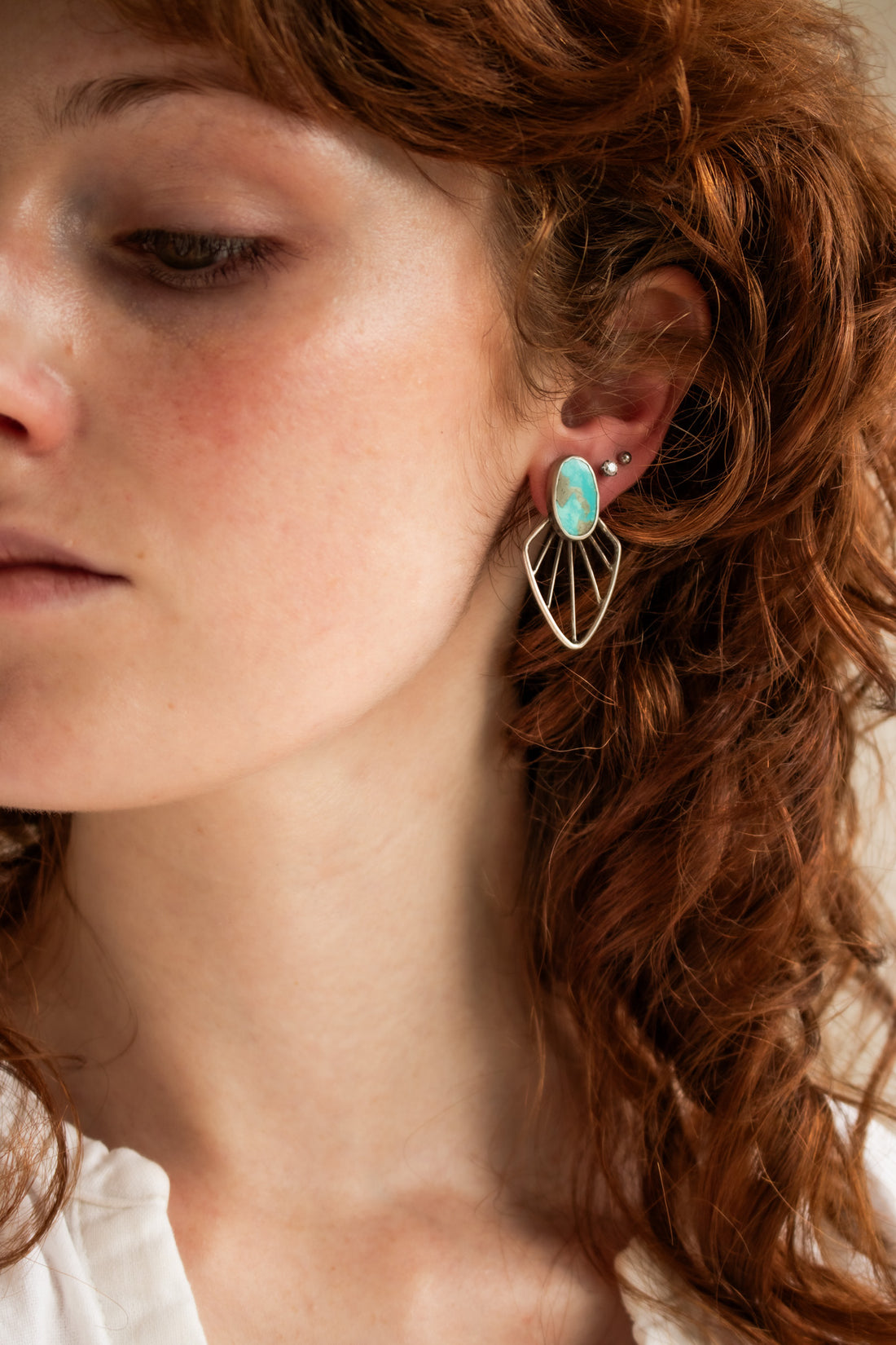 Kingman Turquoise & Pyrite Radiate Stud Earrings 2