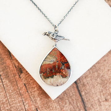 Petrified Wood + Raven Necklace no.2
