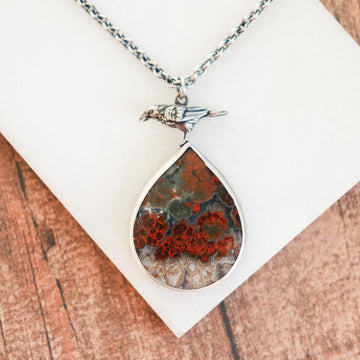 Petrified Wood + Raven Necklace no.1