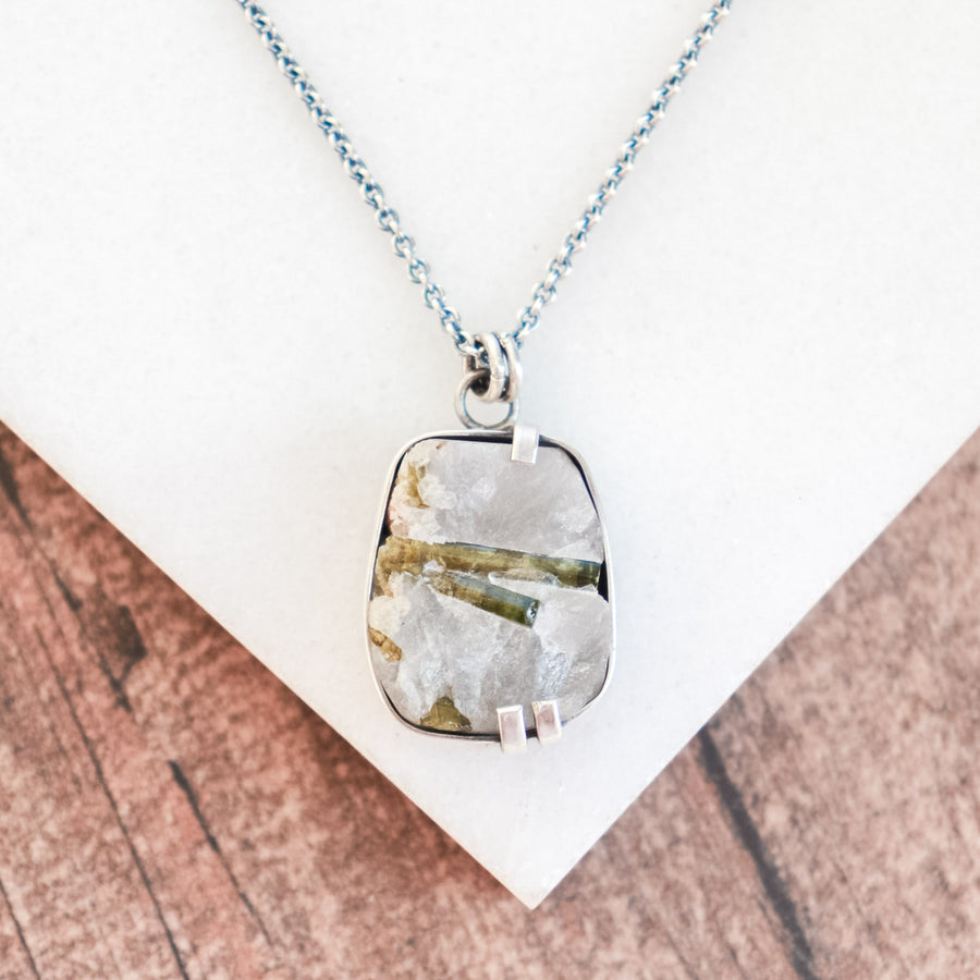 Tourmaline in Quartz Prong Necklace