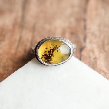8 Yellow Dendritic Opal Ring no.2