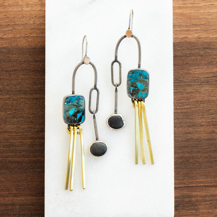 Turquoise Pebble Brass Earrings