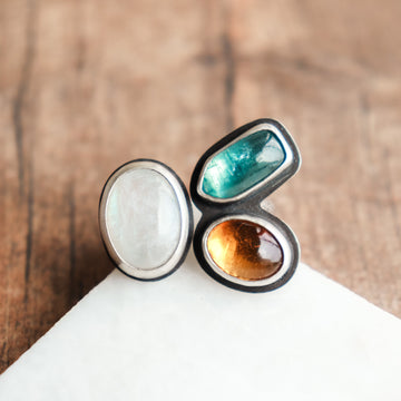 8 Moonstone, Kyanite & Citrine Ring no.1