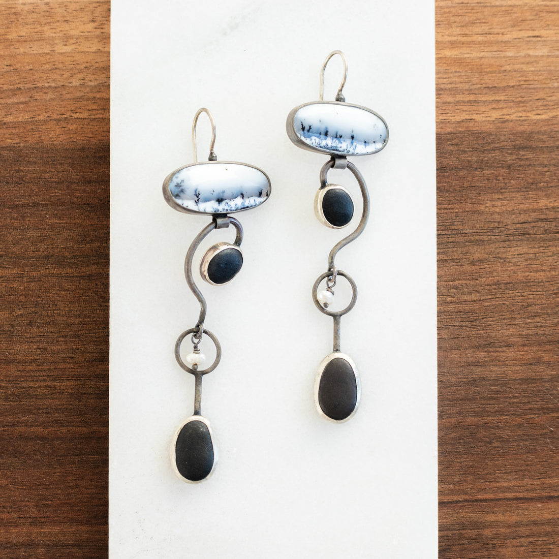 Dendritic Opal Pearl Pebble Earrings