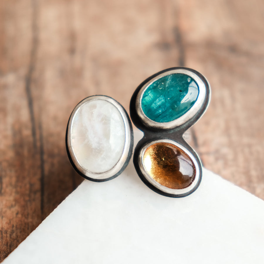 8 Moonstone, Kyanite & Citrine Ring no.2