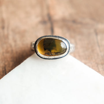7.5 Yellow Dendritic Opal Ring no.1