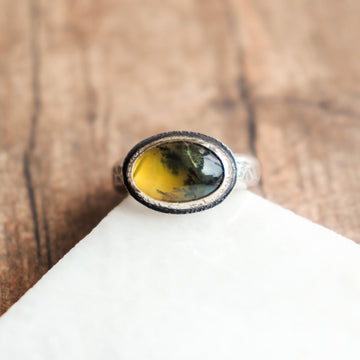 7.5 Yellow Dendritic Opal Ring no.3