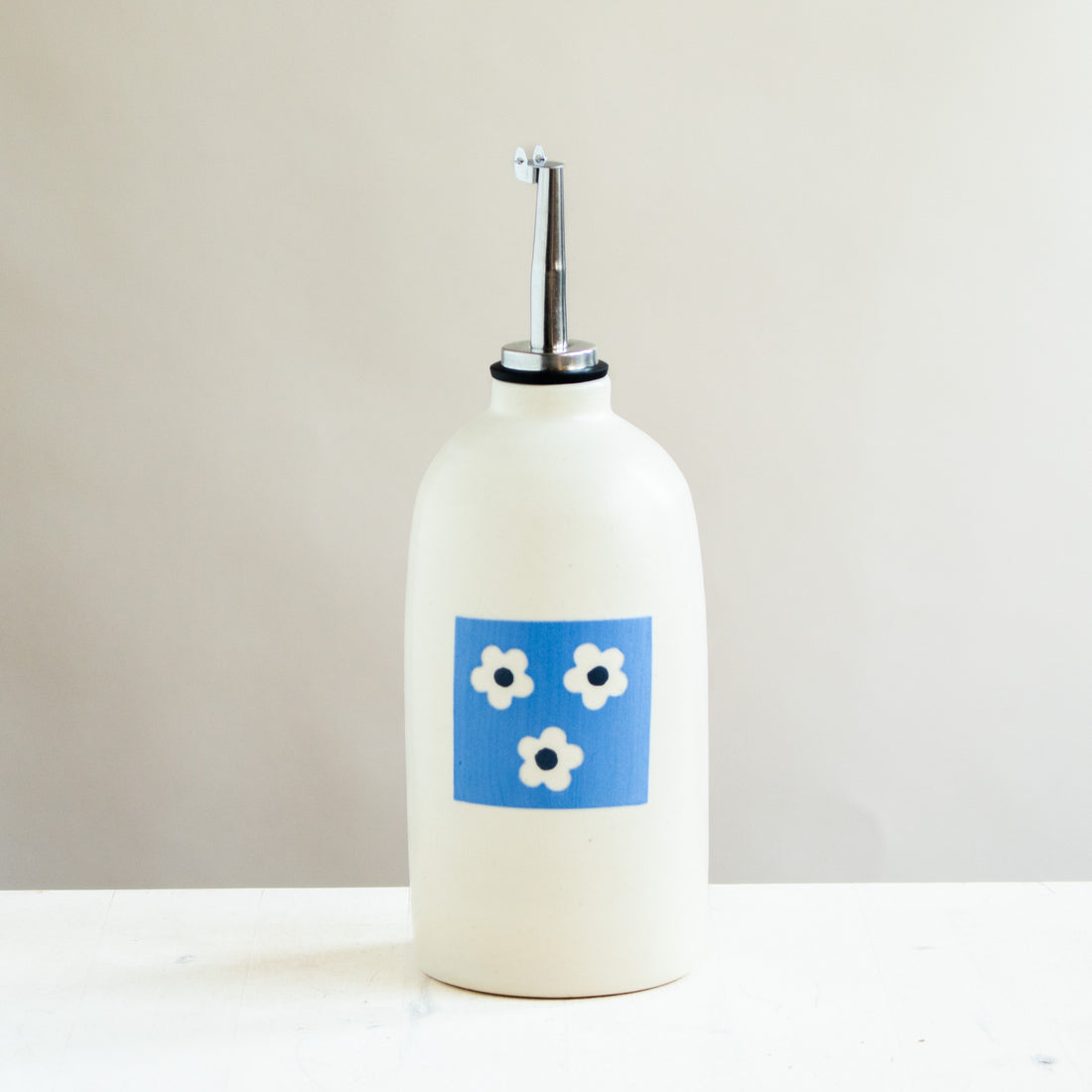 Olive Oil Bottle | Blue Flowers