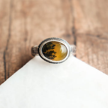 8 Yellow Dendritic Opal Ring no.3
