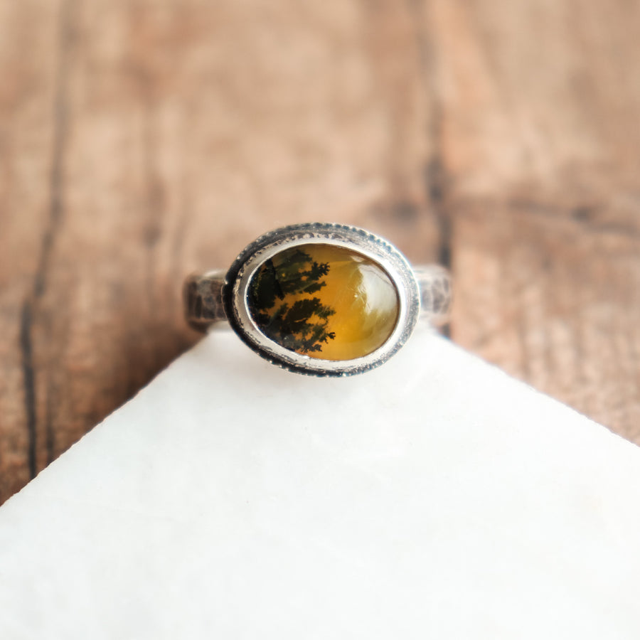 8 Yellow Dendritic Opal Ring no.3