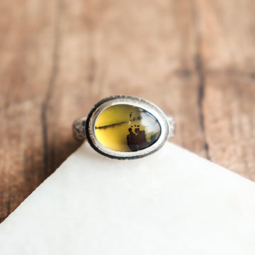 7.75 Yellow Dendritic Opal Ring no.4
