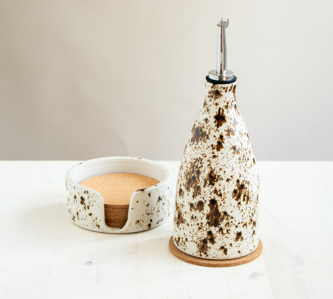 Coaster Set and Holder | Speckled