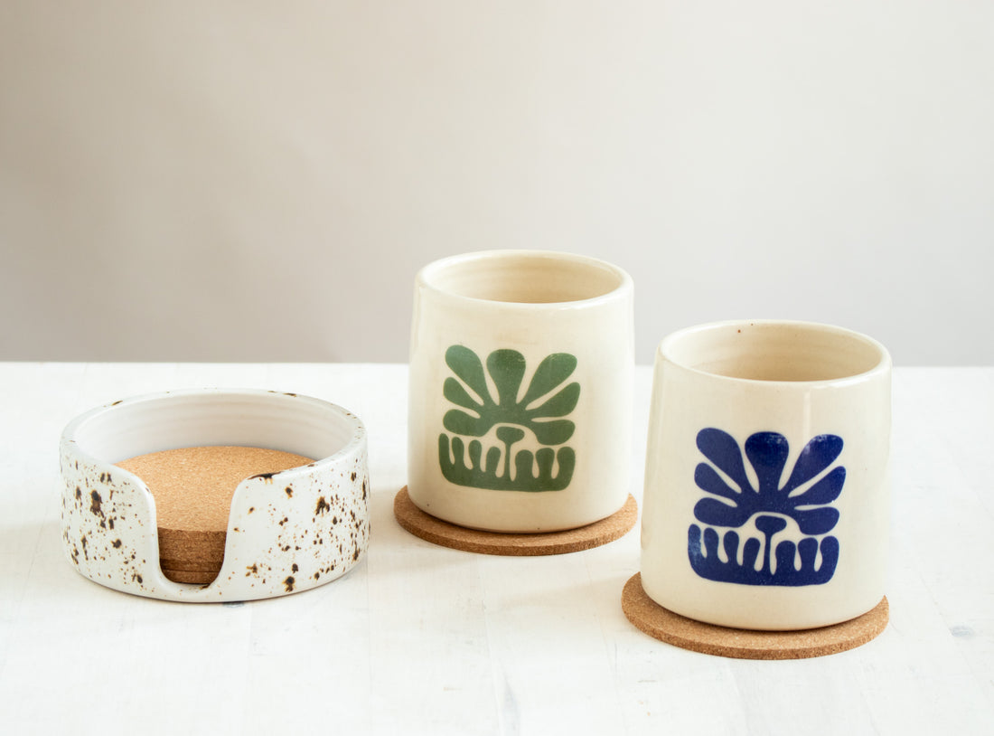 Coaster Set and Holder | Speckled